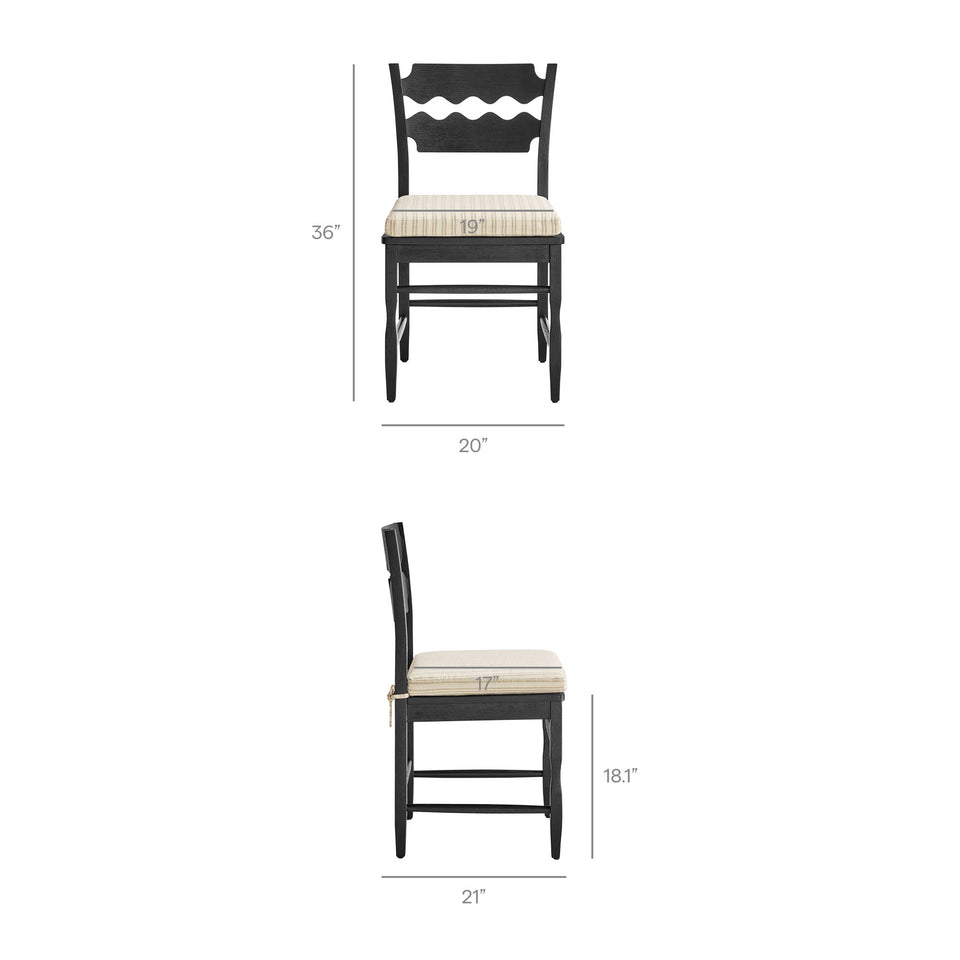 Jax Oak Wood Dining Chair With Wavy Razor Back and Cushion Set of 2 by Modway