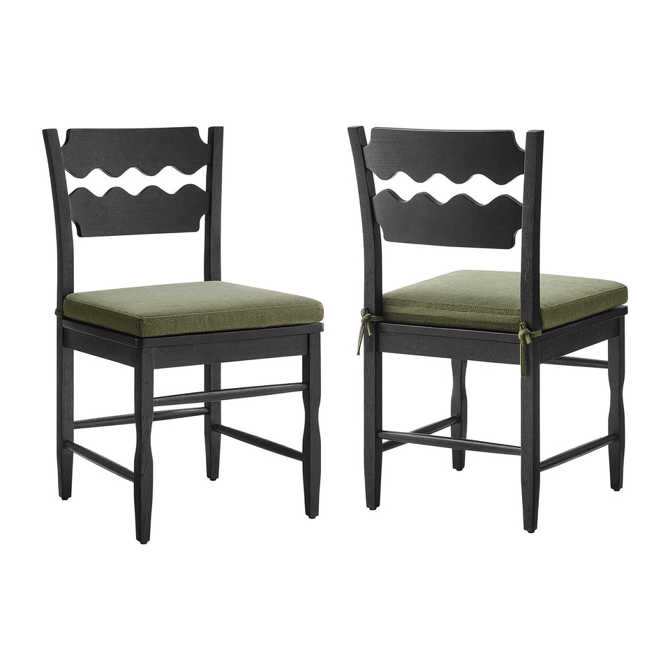 Jax Oak Wood Dining Chair With Wavy Razor Back and Cushion Set of 2 by Modway