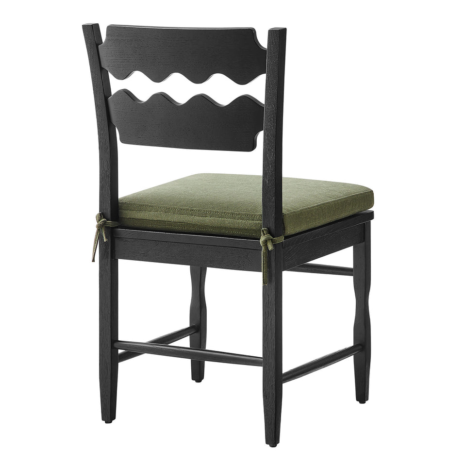 Jax Oak Wood Dining Chair With Wavy Razor Back and Cushion Set of 2 by Modway