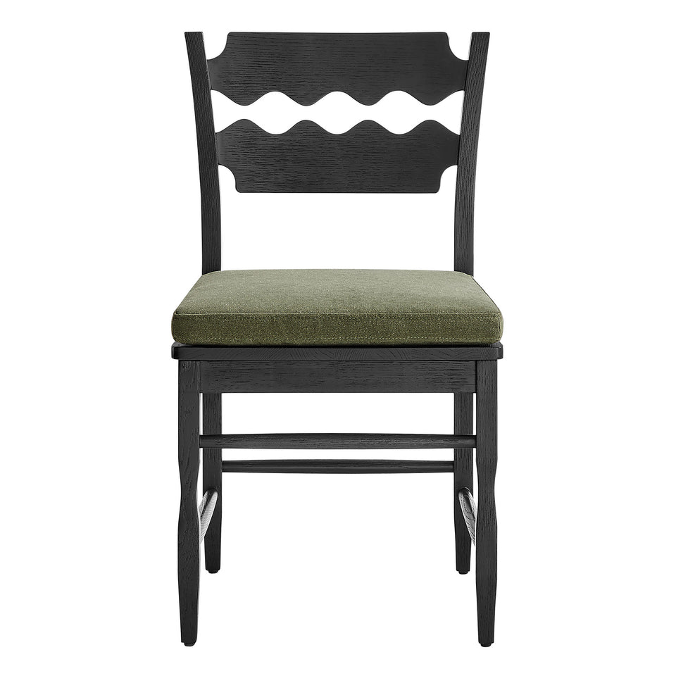 Jax Oak Wood Dining Chair With Wavy Razor Back and Cushion Set of 2 by Modway
