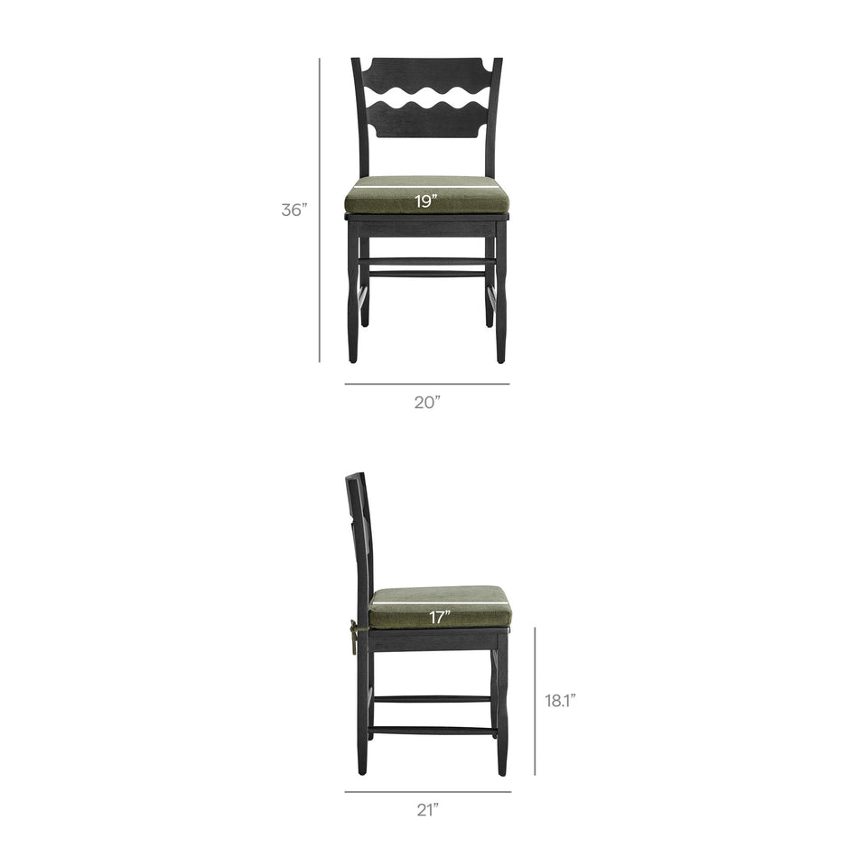 Jax Oak Wood Dining Chair With Wavy Razor Back and Cushion Set of 2 by Modway