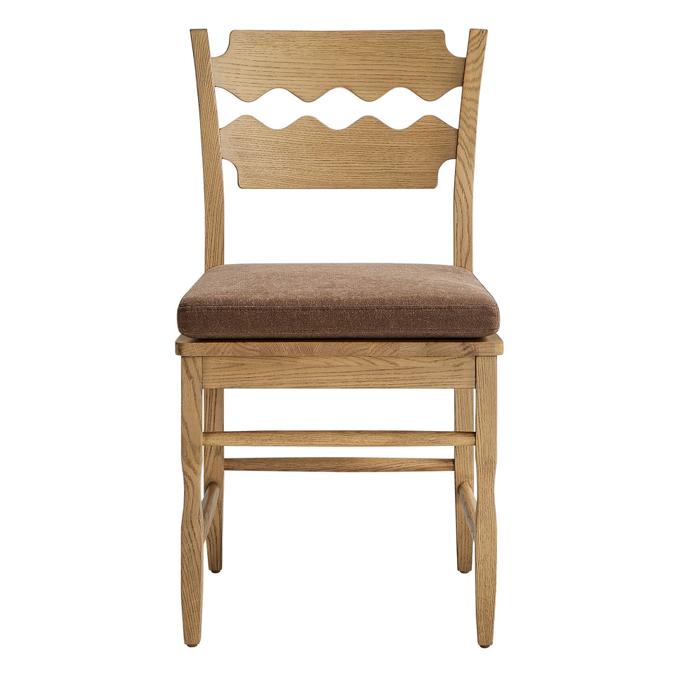 Jax Oak Wood Dining Chair With Wavy Razor Back and Cushion Set of 2 by Modway