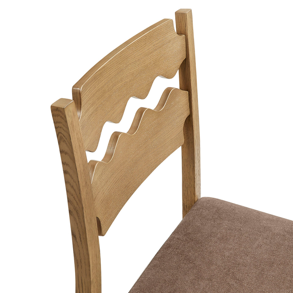 Jax Oak Wood Dining Chair With Wavy Razor Back and Cushion Set of 2 by Modway