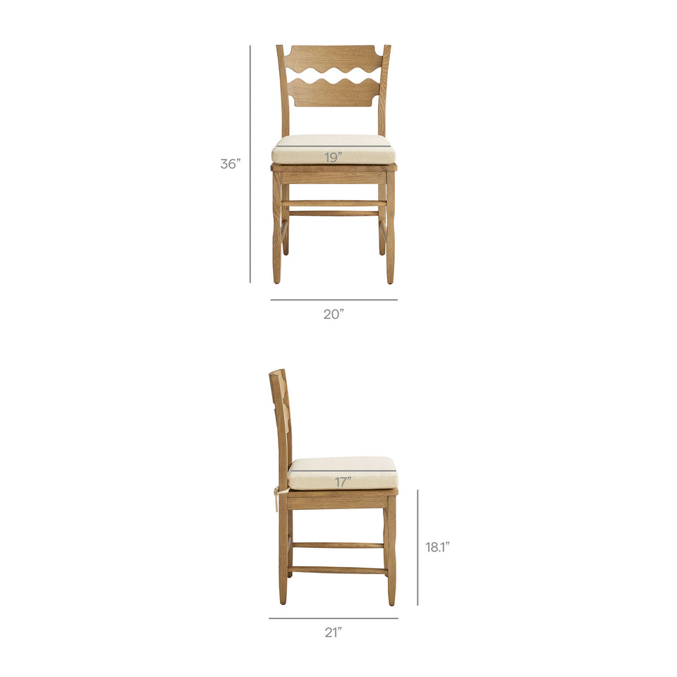Jax Oak Wood Dining Chair With Wavy Razor Back and Cushion Set of 2 by Modway