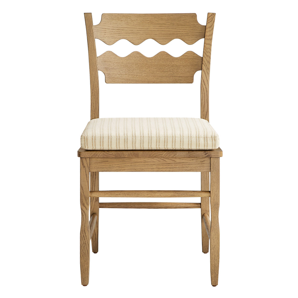 Jax Oak Wood Dining Chair With Wavy Razor Back and Cushion Set of 2 by Modway
