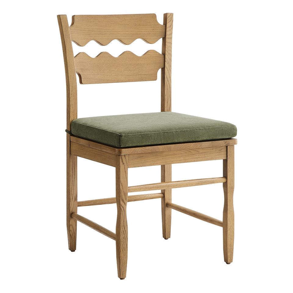 Jax Oak Wood Dining Chair With Wavy Razor Back and Cushion Set of 2 by Modway