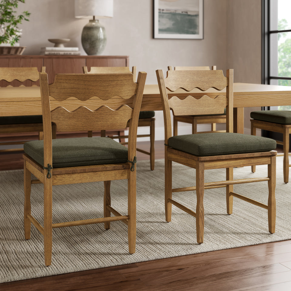 Jax Oak Wood Dining Chair With Wavy Razor Back and Cushion Set of 2 by Modway