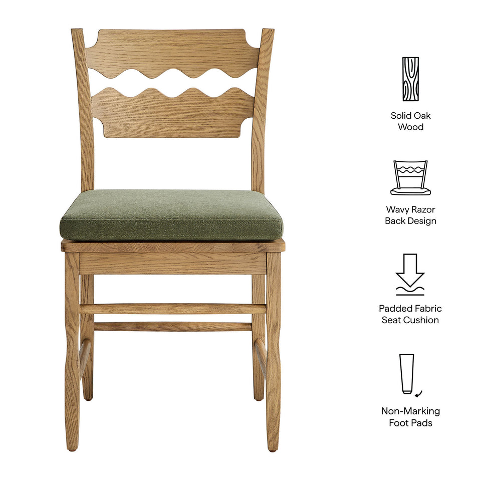 Jax Oak Wood Dining Chair With Wavy Razor Back and Cushion Set of 2 by Modway