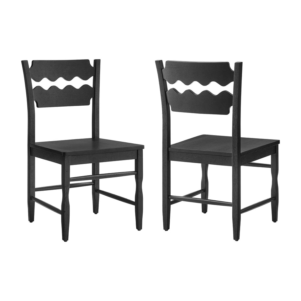 Jax Oak Wood Dining Chair With Wavy Razor Back Set of 2 by Modway
