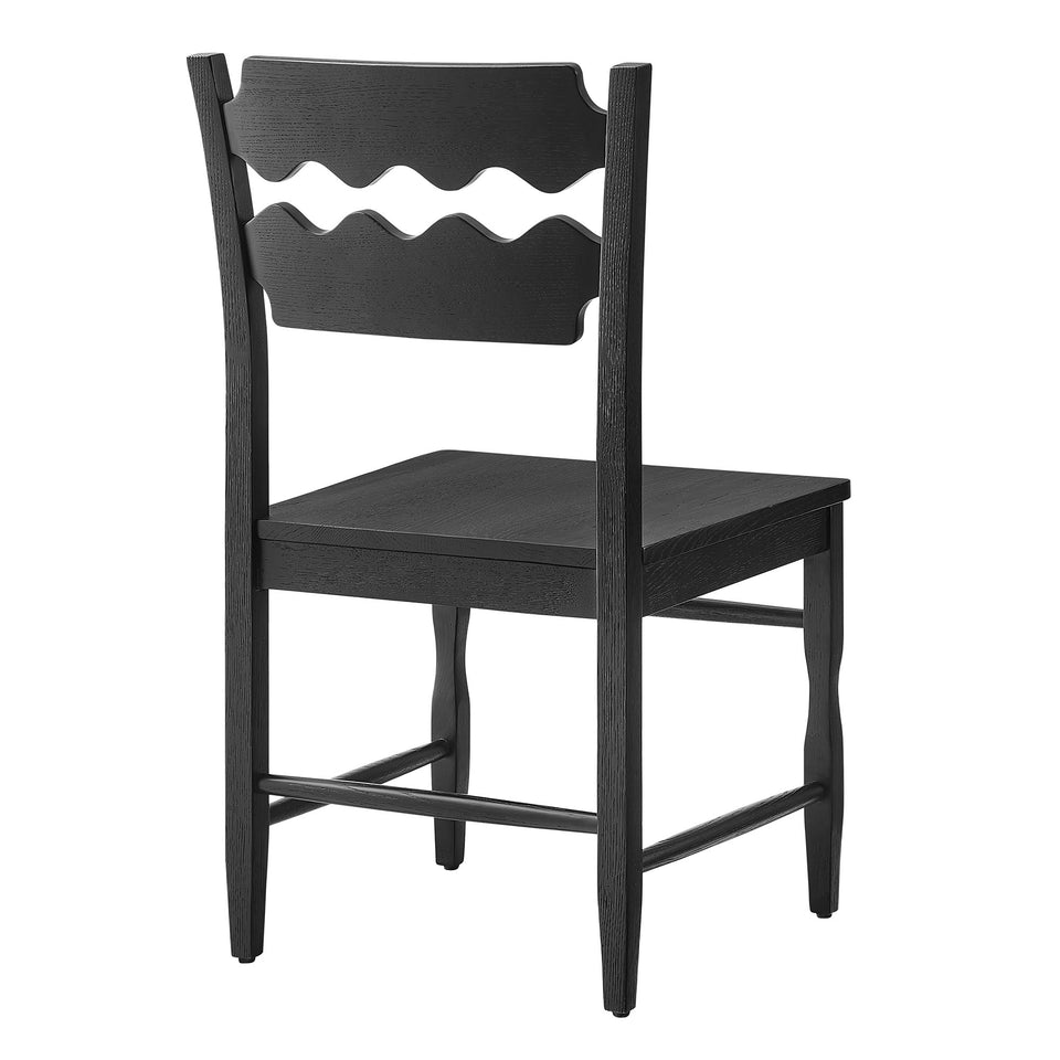 Jax Oak Wood Dining Chair With Wavy Razor Back Set of 2 by Modway