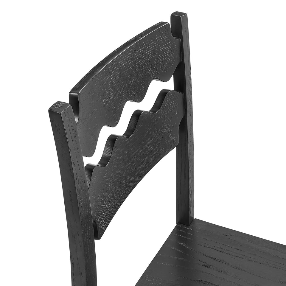 Jax Oak Wood Dining Chair With Wavy Razor Back Set of 2 by Modway