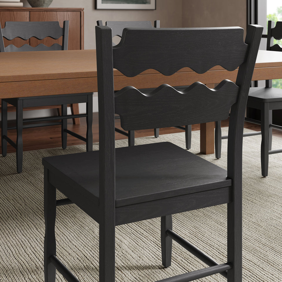 Jax Oak Wood Dining Chair With Wavy Razor Back Set of 2 by Modway