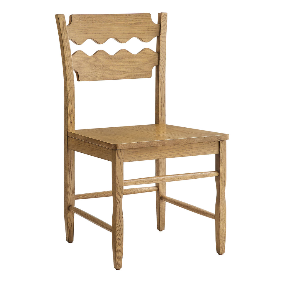 Jax Oak Wood Dining Chair With Wavy Razor Back Set of 2 by Modway