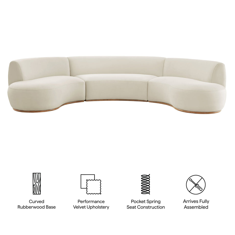 Rialta 3 Piece Curved Performance Velvet Sectional Sofa by Modway