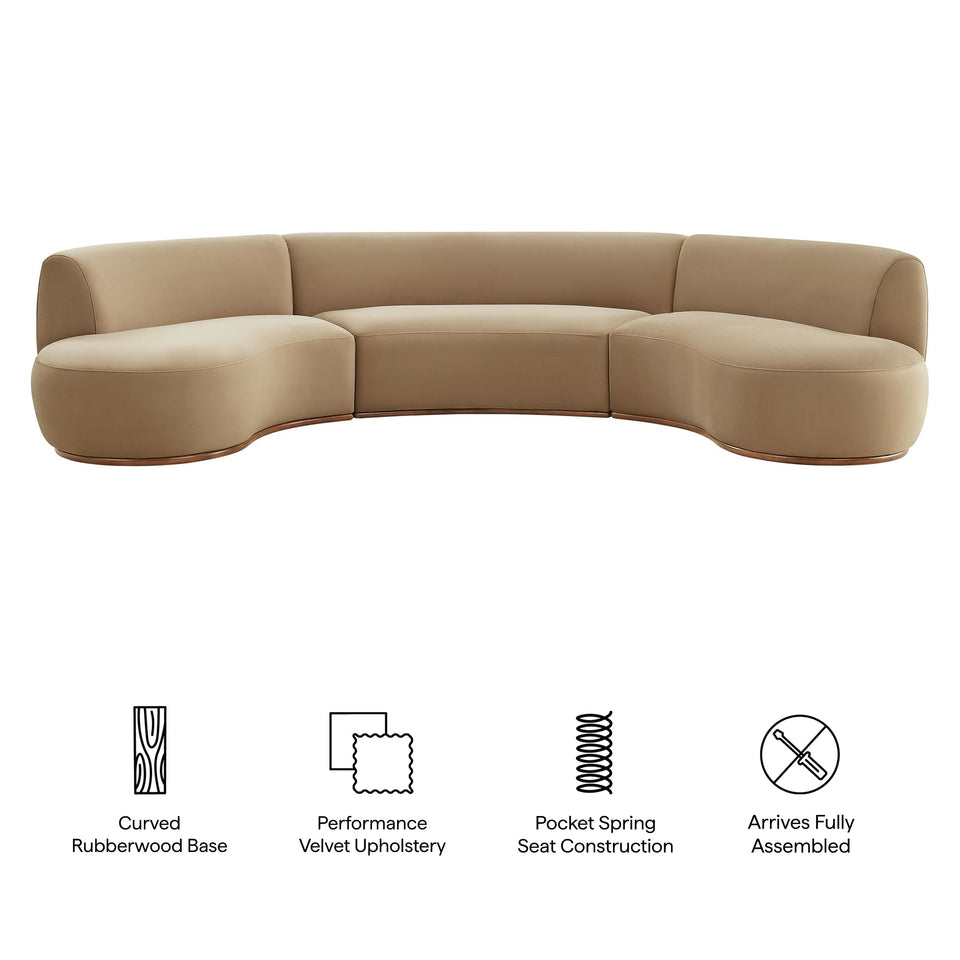 Rialta 3 Piece Curved Performance Velvet Sectional Sofa by Modway