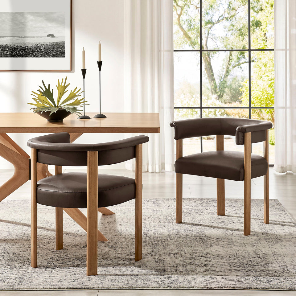 Imogen Premium Vegan Leather Barrel Dining Chairs Set of 2 by Modway
