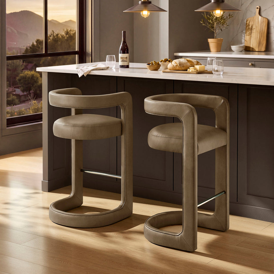 Winslow Premium Vegan Leather Bar Stool Set of 2 by Modway