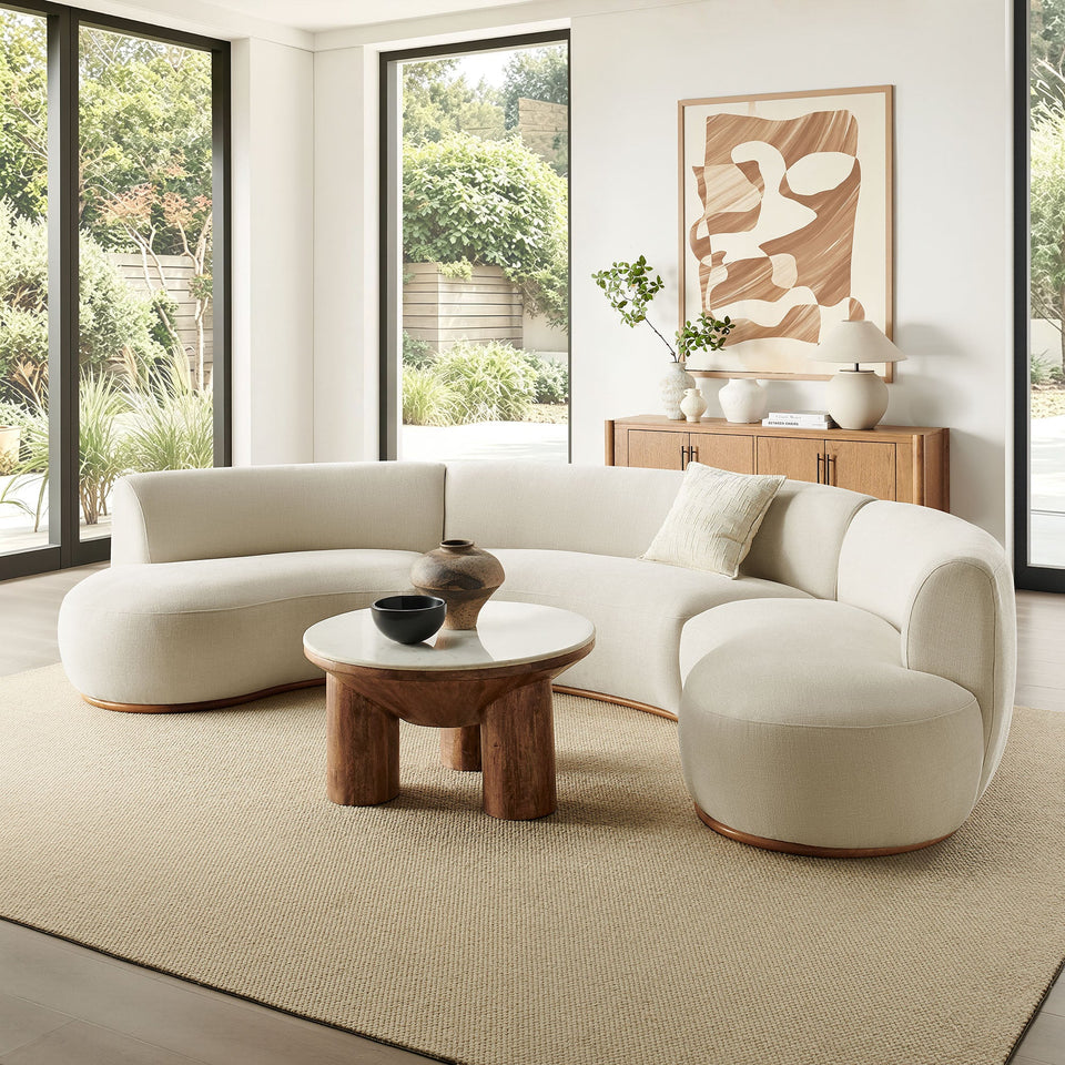 Rialta 3 Piece Curved Slub Weave Fabric Sectional Sofa by Modway