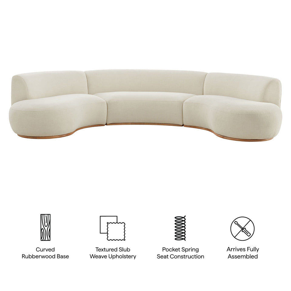 Rialta 3 Piece Curved Slub Weave Fabric Sectional Sofa by Modway
