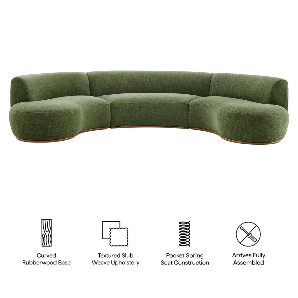 Rialta 3 Piece Curved Slub Weave Fabric Sectional Sofa by Modway