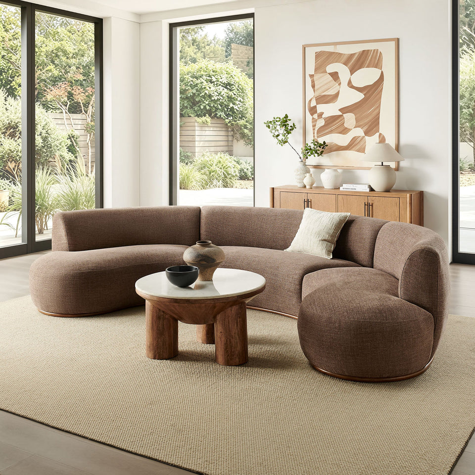 Rialta 3 Piece Curved Slub Weave Fabric Sectional Sofa by Modway