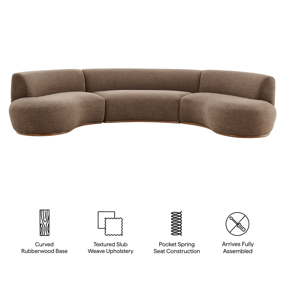 Rialta 3 Piece Curved Slub Weave Fabric Sectional Sofa by Modway
