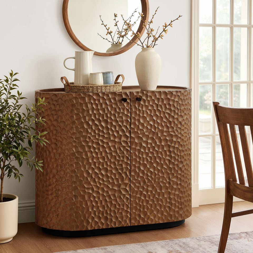 Aven 36 Inch Chiseled Curved Wood 2 Door Accent Cabinet by Modway