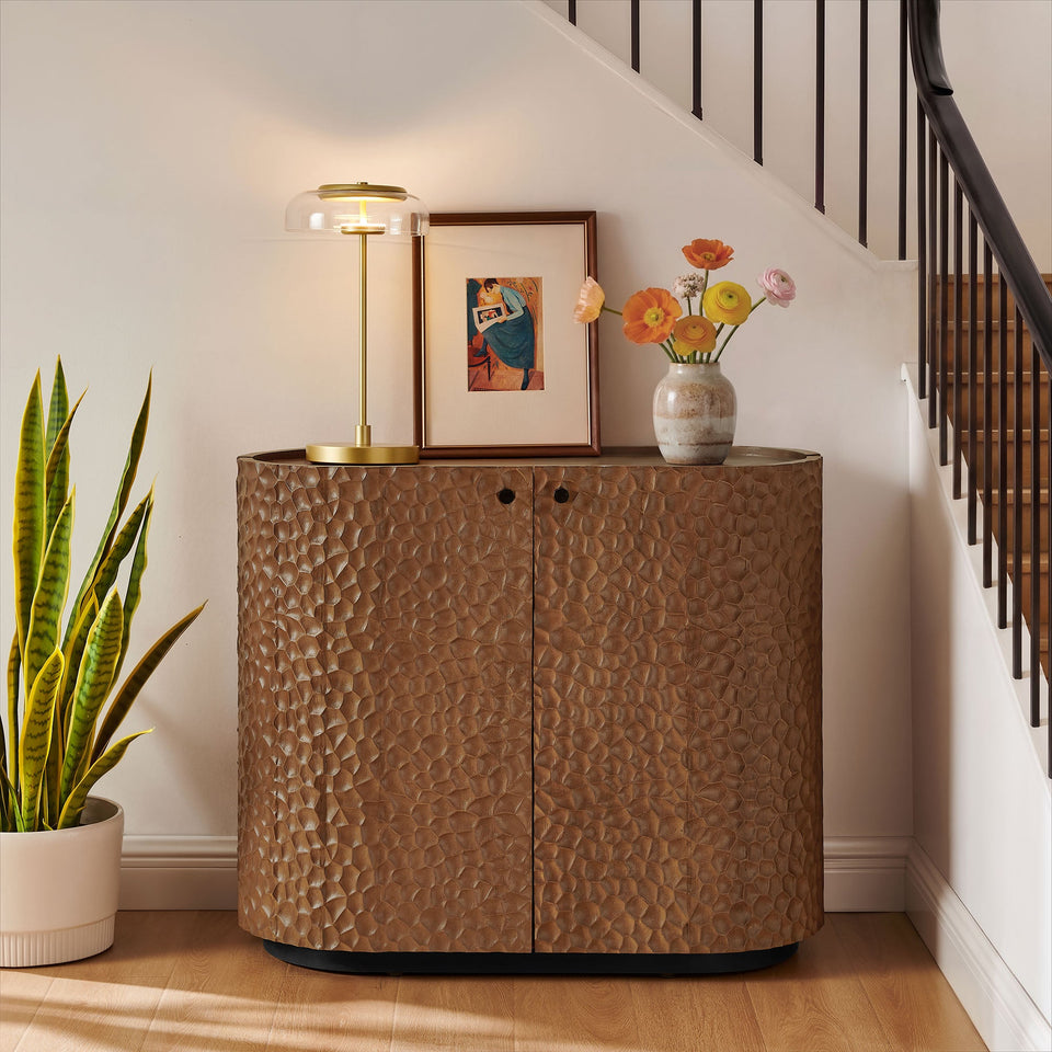 Aven 36 Inch Chiseled Curved Wood 2 Door Accent Cabinet by Modway
