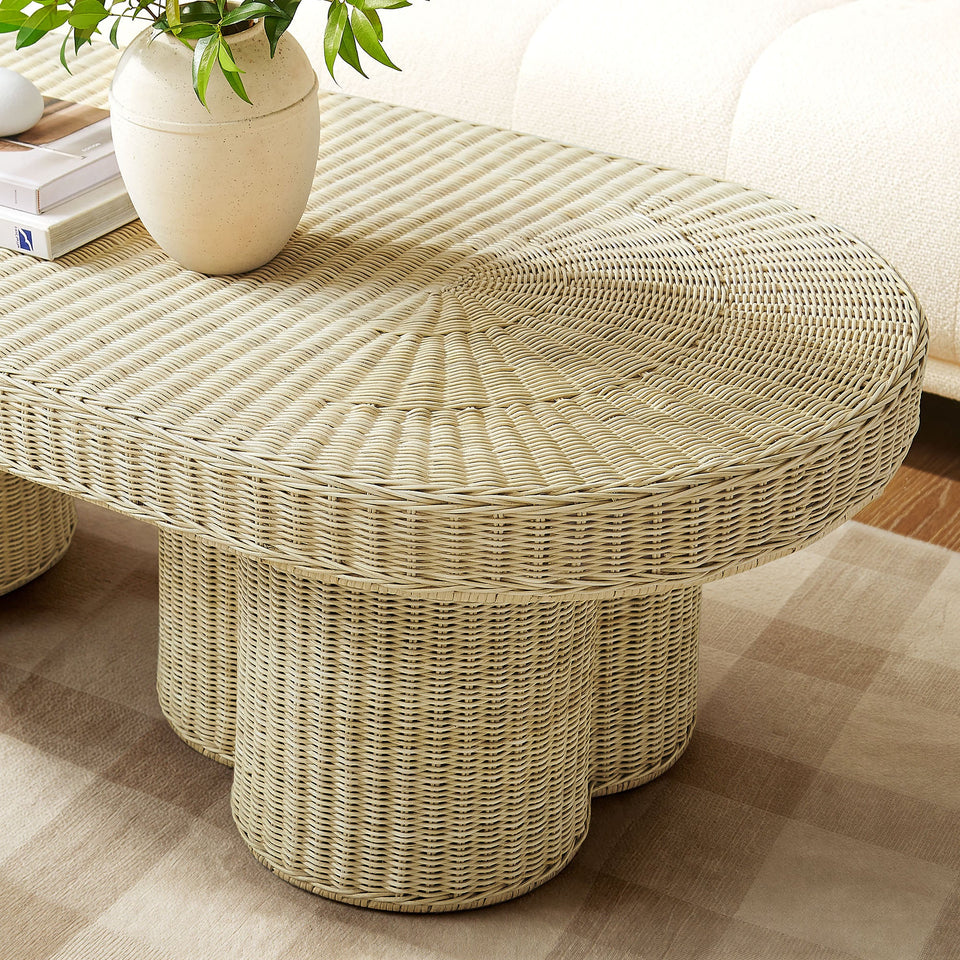 Sarova 60 Inch Natural Rattan Pedestal Coffee Table by Modway