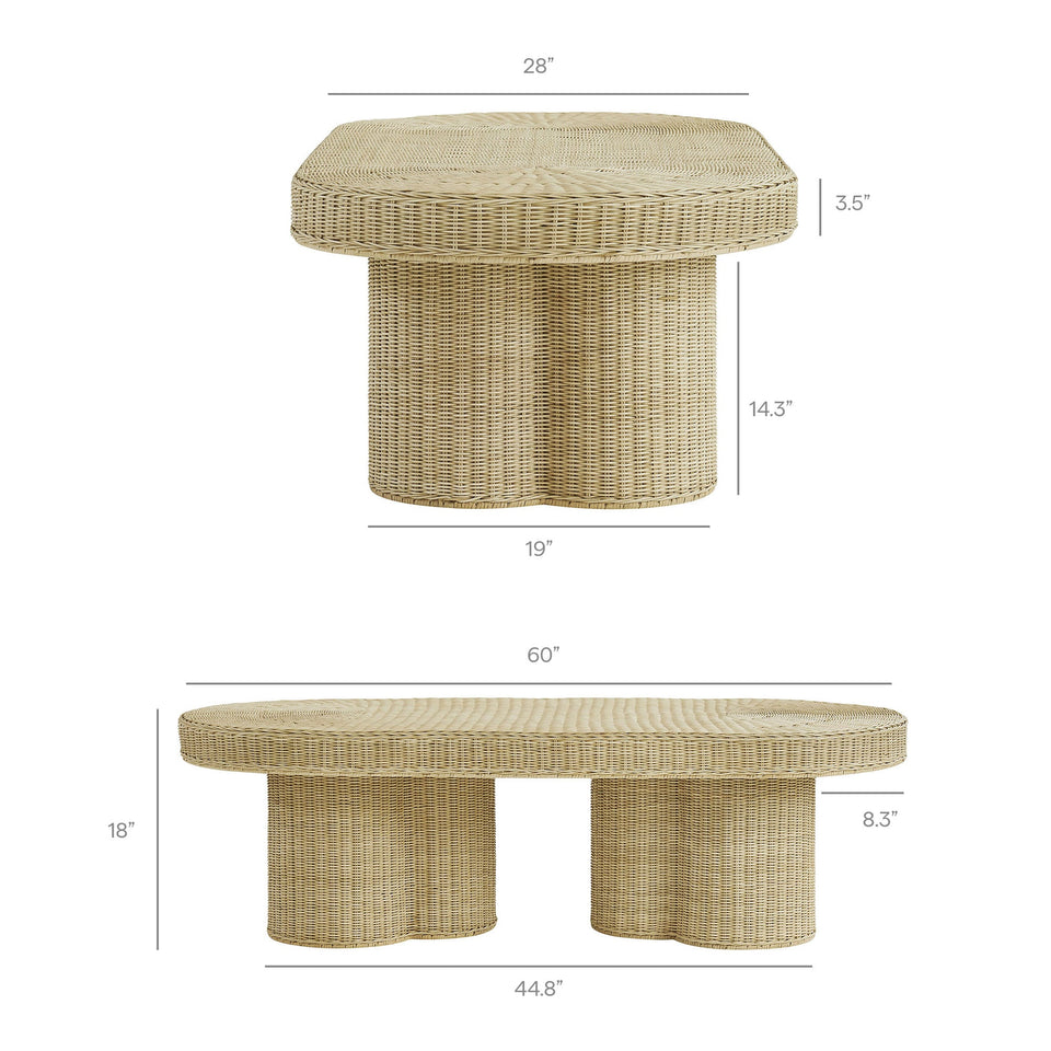 Sarova 60 Inch Natural Rattan Pedestal Coffee Table by Modway