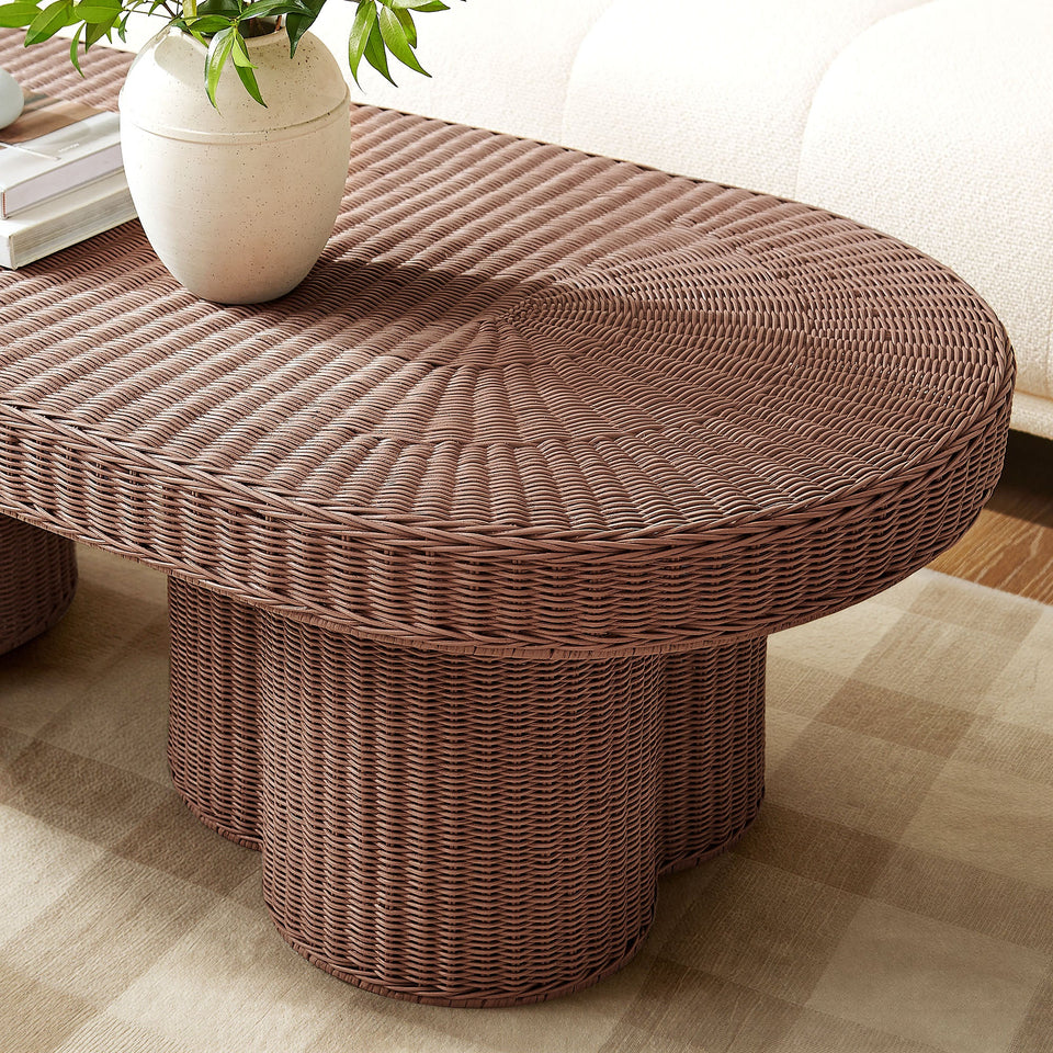 Sarova 60 Inch Natural Rattan Pedestal Coffee Table by Modway