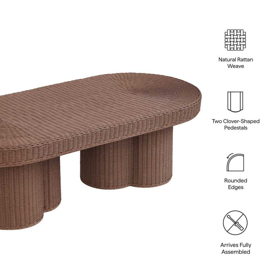 Sarova 60 Inch Natural Rattan Pedestal Coffee Table by Modway