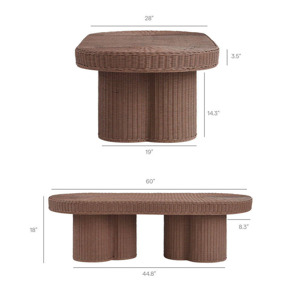 Sarova 60 Inch Natural Rattan Pedestal Coffee Table by Modway