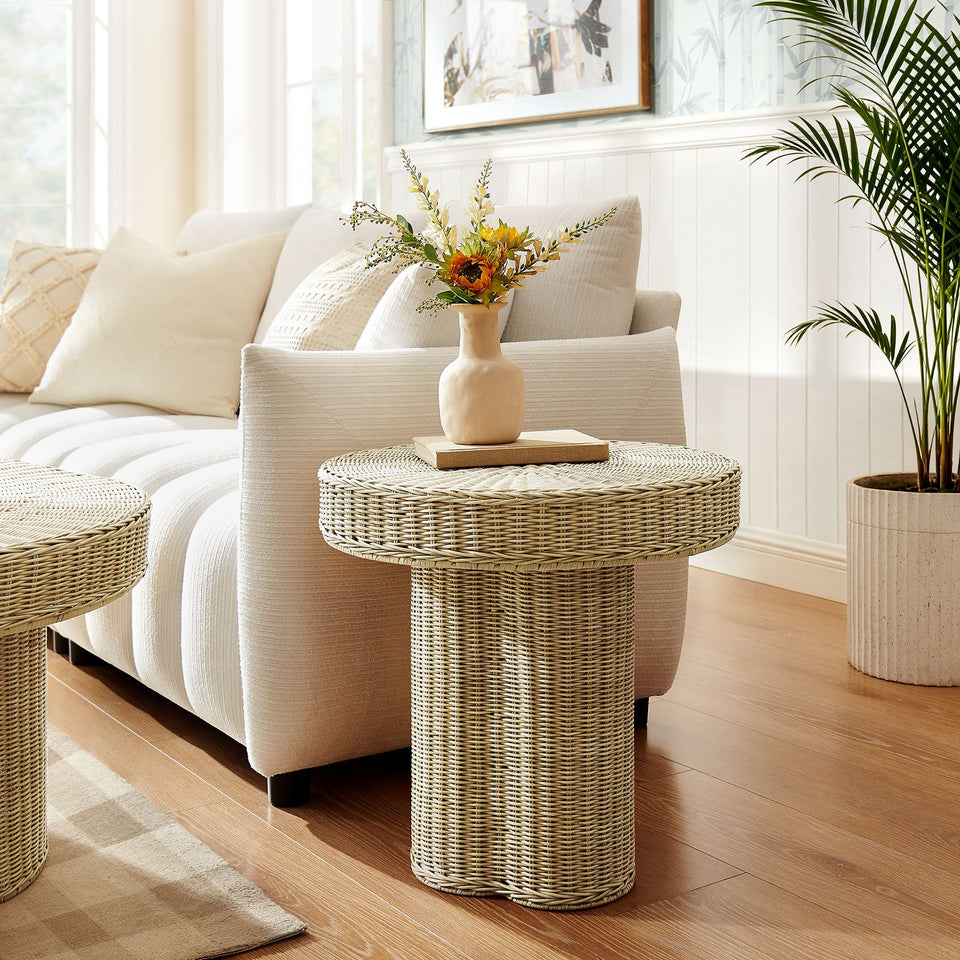 Sarova 20 Inch Natural Rattan Pedestal Side Table by Modway
