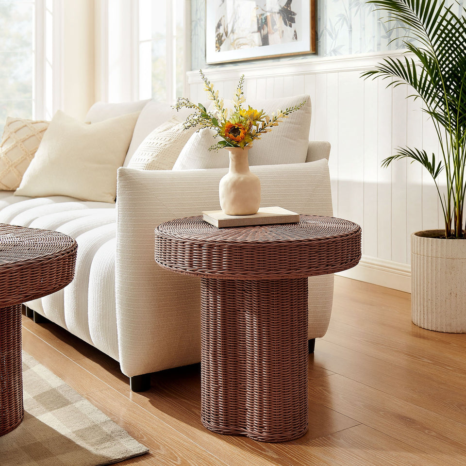 Sarova 20 Inch Natural Rattan Pedestal Side Table by Modway