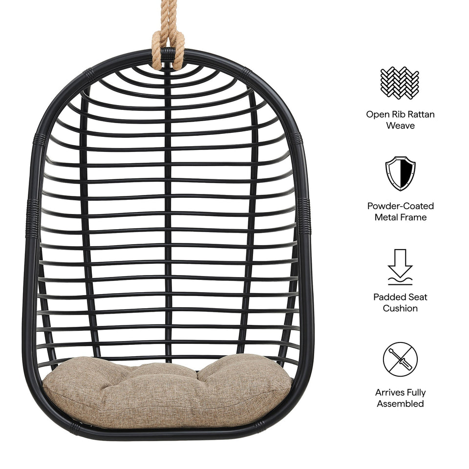 Neve Open Rib Weave Natural Rattan Hanging Chair by Modway