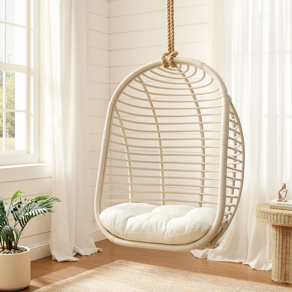 Neve Open Rib Weave Natural Rattan Hanging Chair by Modway