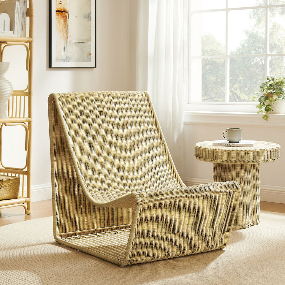 Eira Curved Low Seat Natural Rattan Lounge Chair by Modway