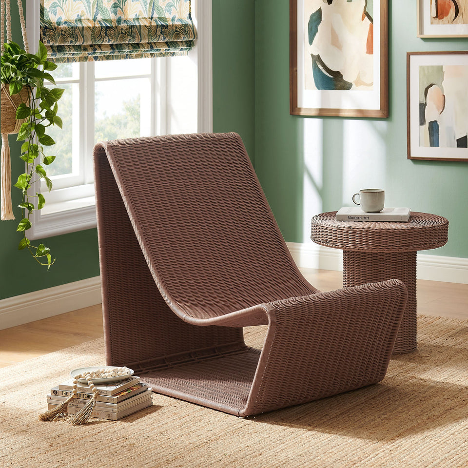 Eira Curved Low Seat Natural Rattan Lounge Chair by Modway
