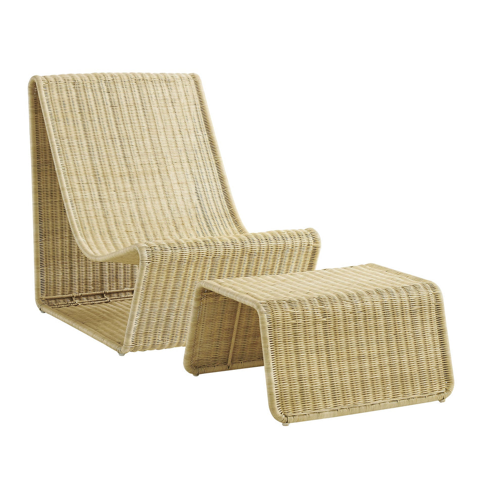 Eira 2 Piece Continuous Curved Natural Rattan Lounge Chair and Ottoman Set by Modway