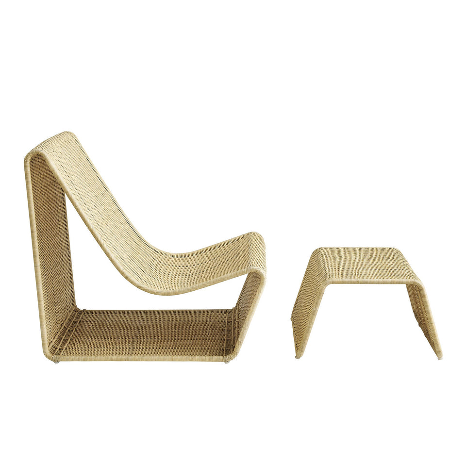 Eira 2 Piece Continuous Curved Natural Rattan Lounge Chair and Ottoman Set by Modway