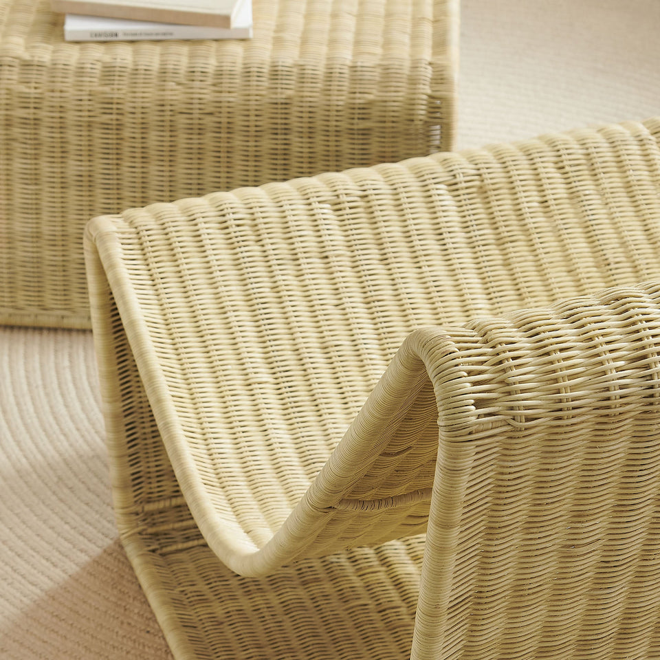 Eira 2 Piece Continuous Curved Natural Rattan Lounge Chair and Ottoman Set by Modway