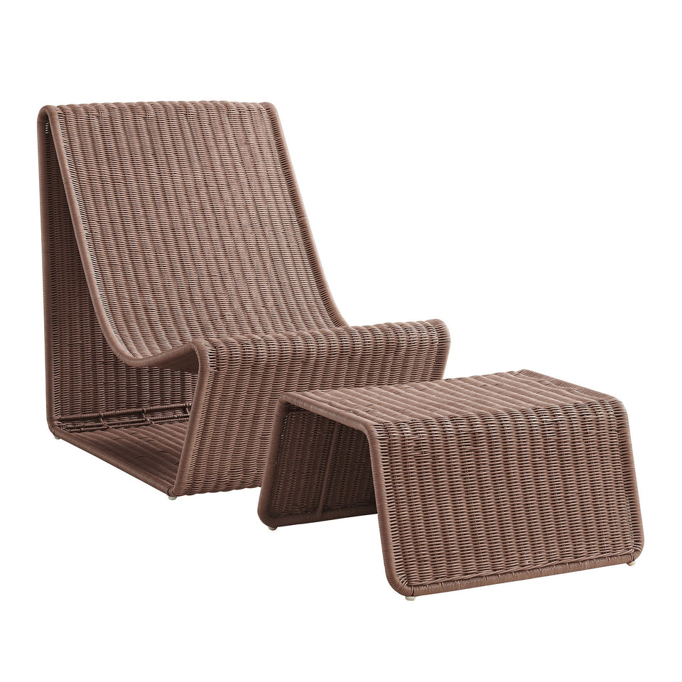Eira 2 Piece Continuous Curved Natural Rattan Lounge Chair and Ottoman Set by Modway