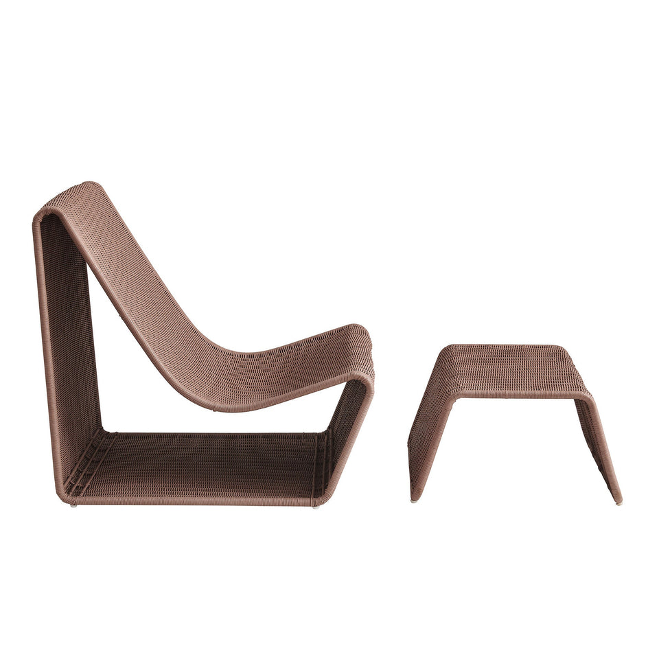 Eira 2 Piece Continuous Curved Natural Rattan Lounge Chair and Ottoman Set by Modway