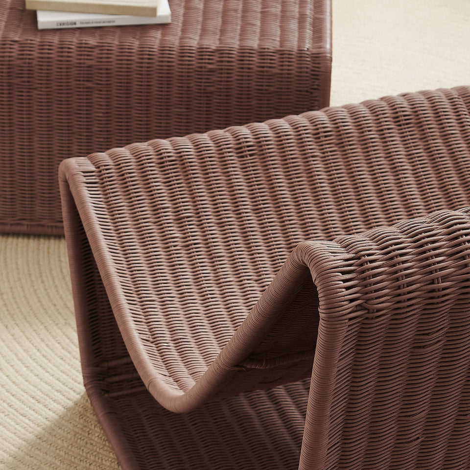 Eira 2 Piece Continuous Curved Natural Rattan Lounge Chair and Ottoman Set by Modway