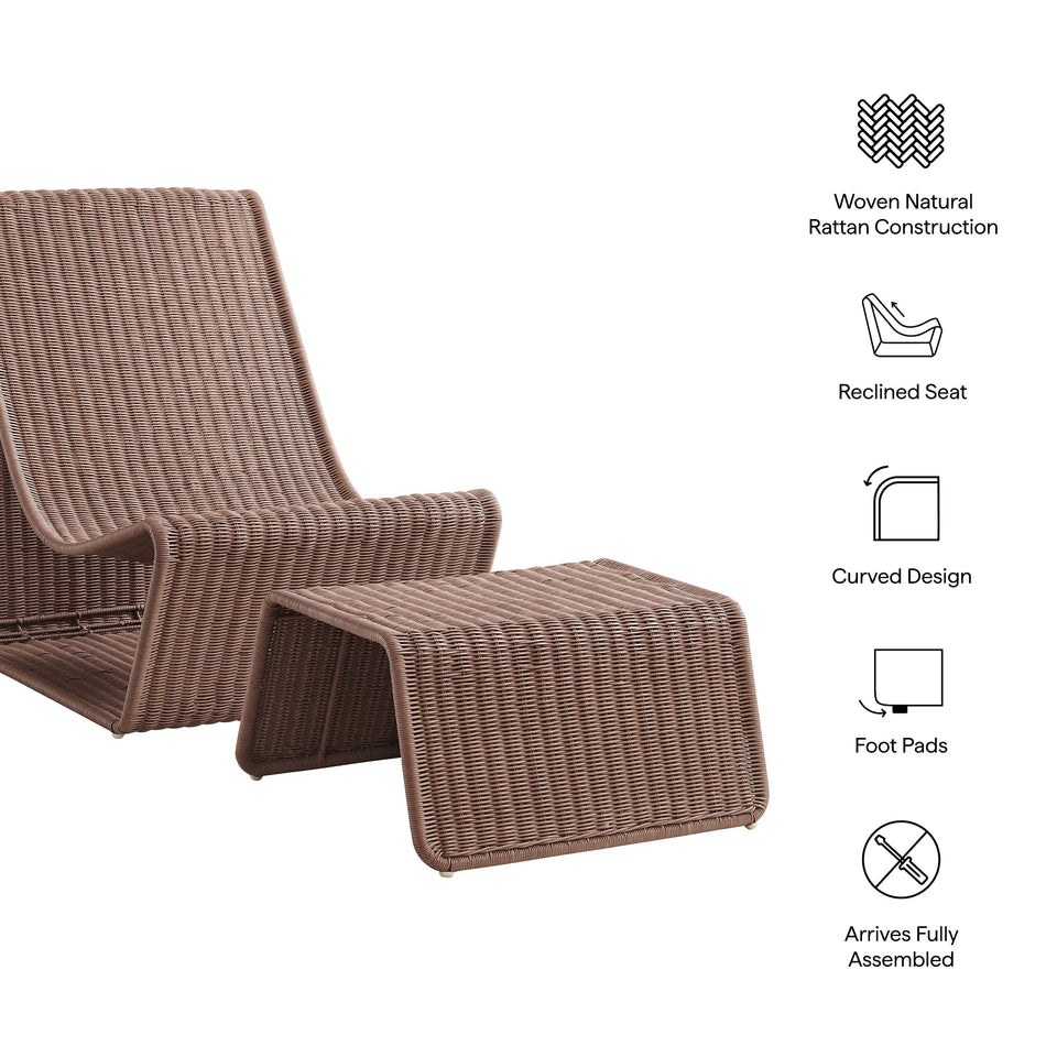 Eira 2 Piece Continuous Curved Natural Rattan Lounge Chair and Ottoman Set by Modway