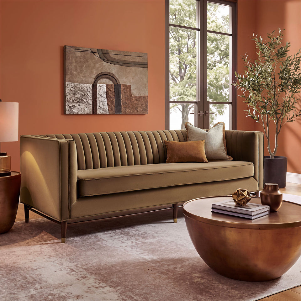 Devote 93 Inch Performance Velvet Channel Tufted Sofa by Modway