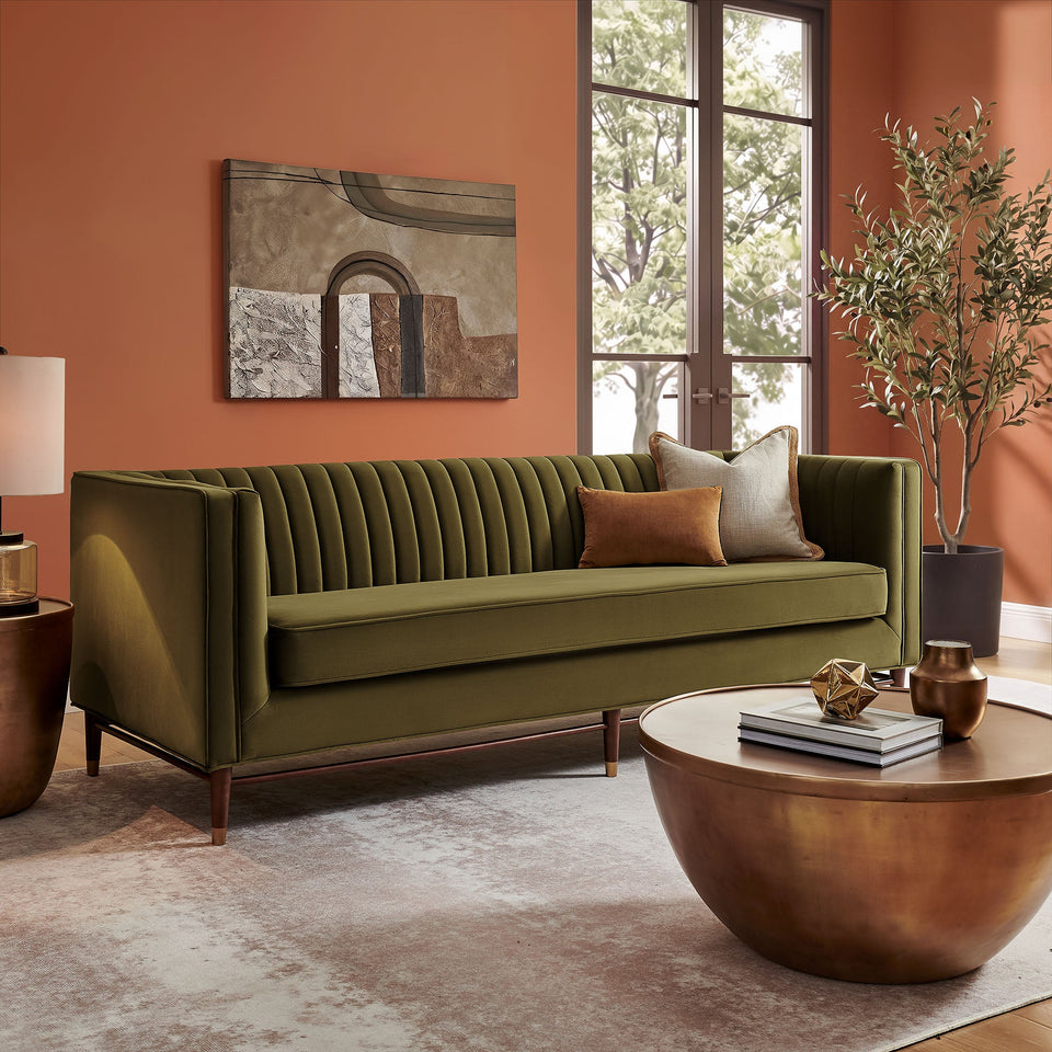 Devote 93 Inch Performance Velvet Channel Tufted Sofa by Modway