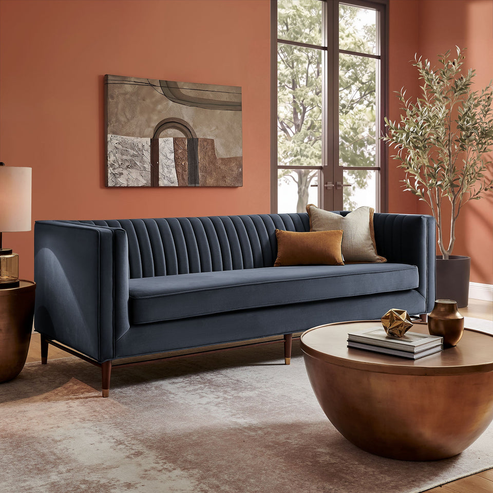 Devote 93 Inch Performance Velvet Channel Tufted Sofa by Modway