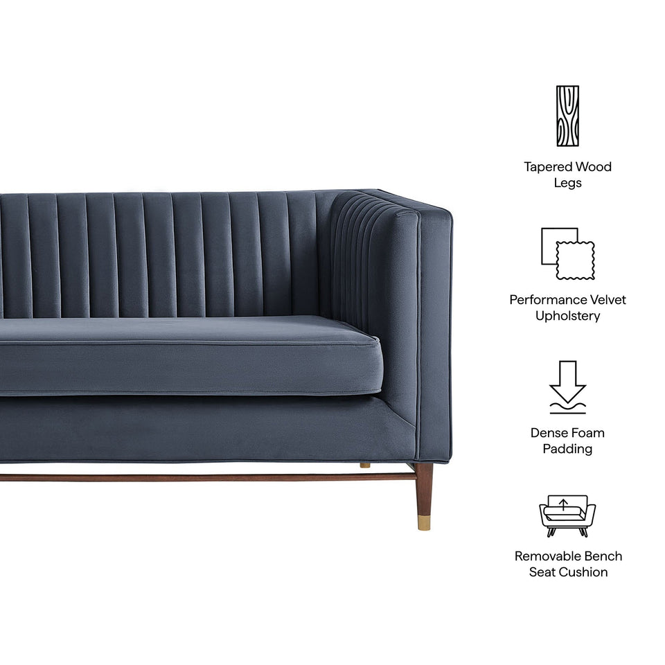 Devote 93 Inch Performance Velvet Channel Tufted Sofa by Modway